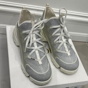 Dior Women's Silver and White Sneakers